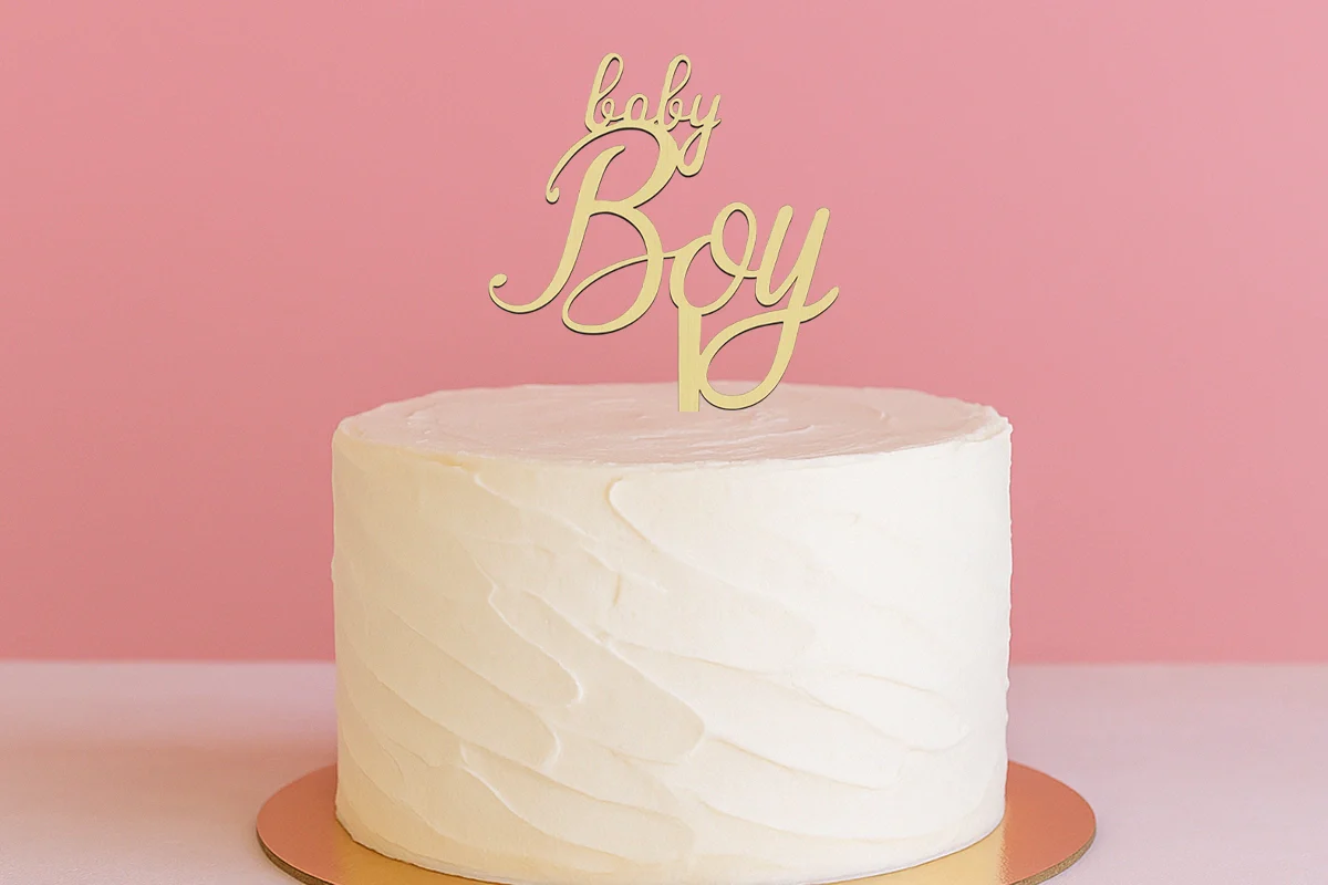 Baby Boy - Wood Look Cake Topper - Iconic Cake Art - Image 2