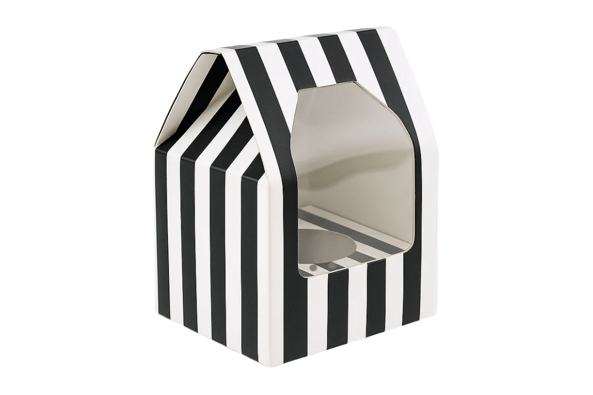 Black and White 1 Single Stripe Cupcake Box with Base - Iconic Cake Art