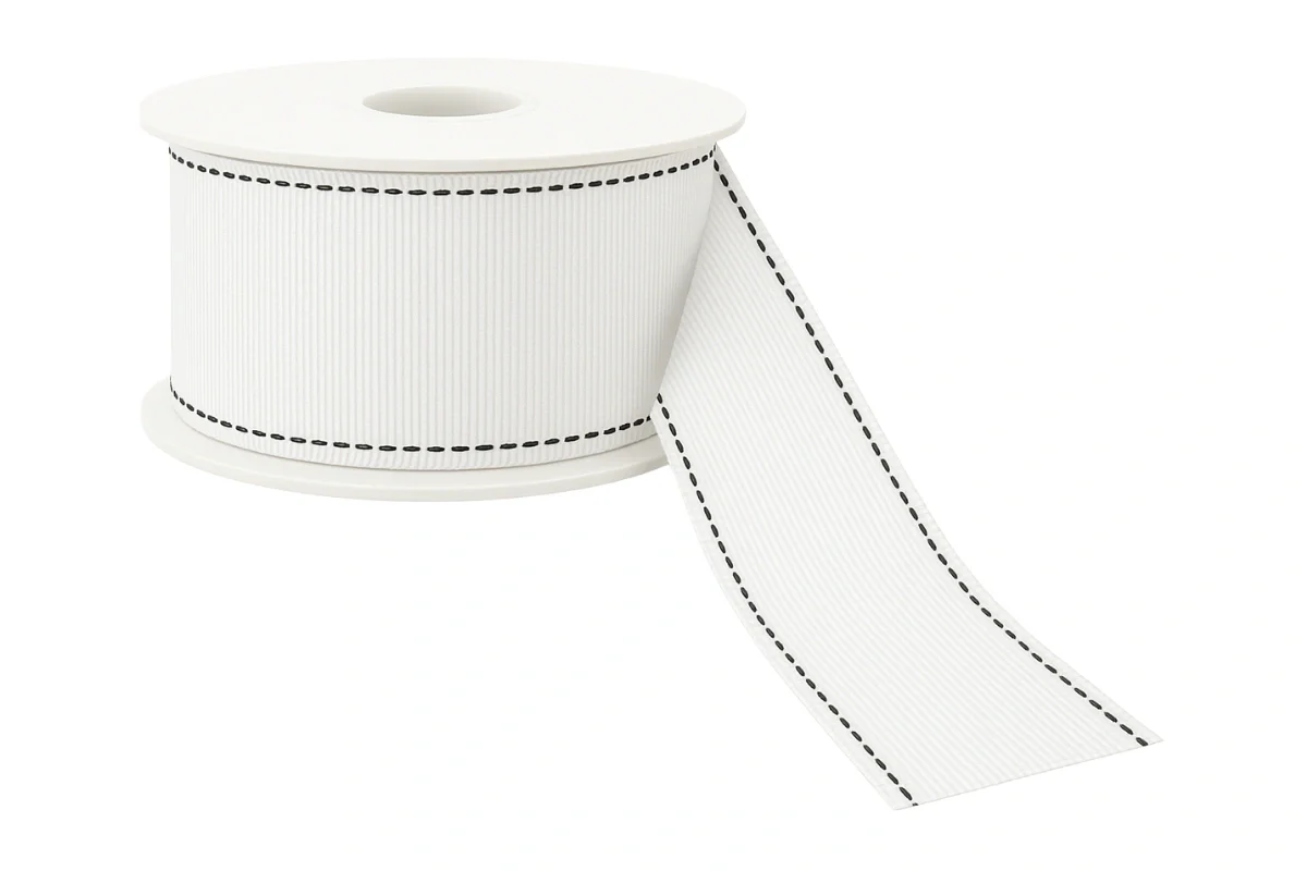 Black On White Stitch Ribbon - Sold Per Metre 25mm - My Dream Cake