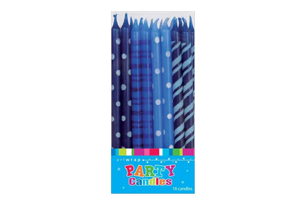 Blue Tall Dots Stripes Birthday Candles (16 Pack) - Artwrap