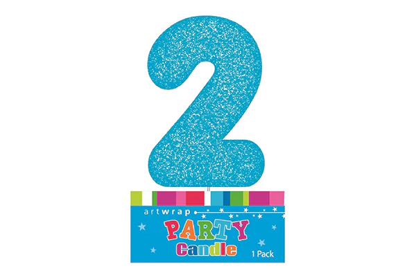 Blue Two Glitter Number 2 Candle - Artwrap