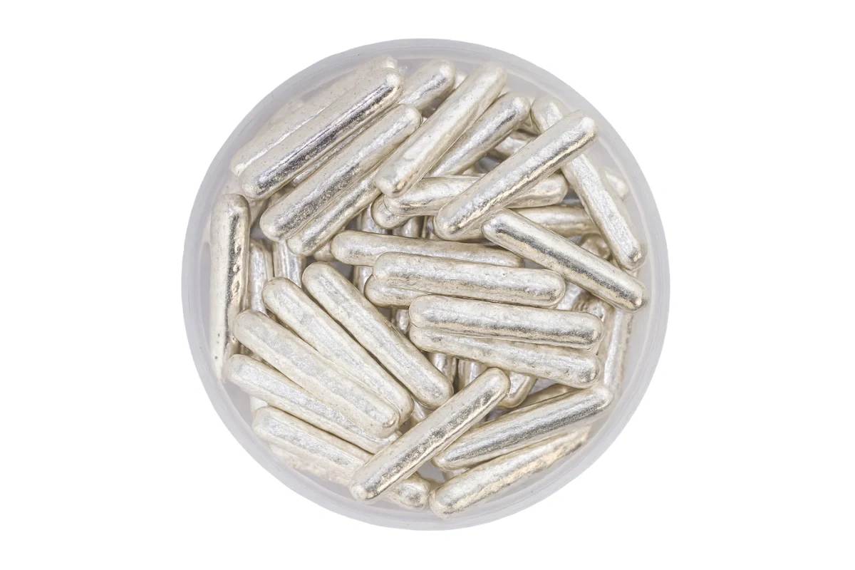 Metallic Silver Rods 100g - Iconic Sprinkles