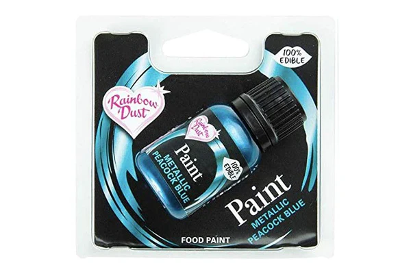 Peacock Blue Metallic Food Paint - Rainbow Dust