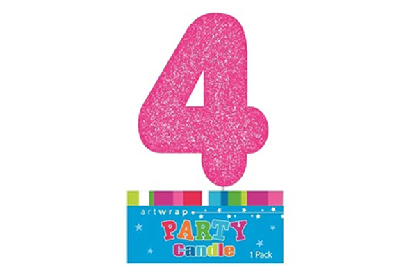 Pink Four Glitter Number 4 Candle - Artwrap