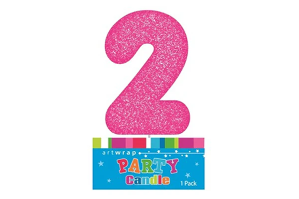 Pink Two Glitter Number 2 Candle - Artwrap