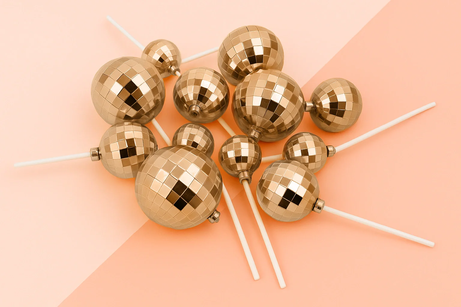 Rose Gold Disco Ball Topper Set (12 Pack) - Iconic Cake Art