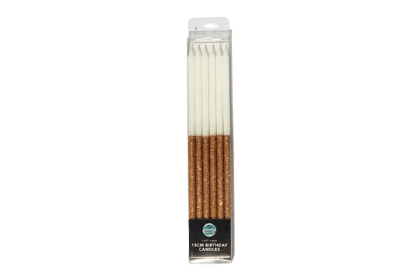Rose Gold Glitter Dip Candles 15cm (12 Pack) - Iconic Cake Art