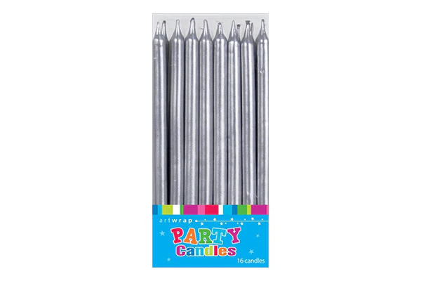 Silver Tall Birthday Candles (16 Pack) - Artwrap