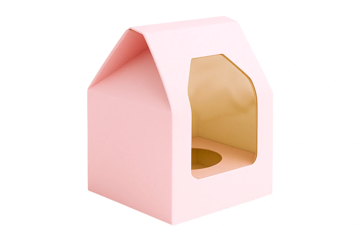 White 1 Single Pink Cupcake Box with Base - Iconic Cake Art