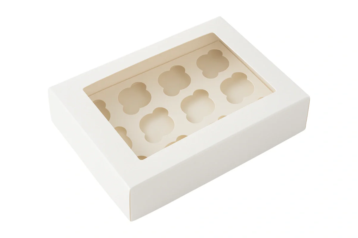 White Mini 12 Holds Cupcake Box with Base - Iconic Cake Art