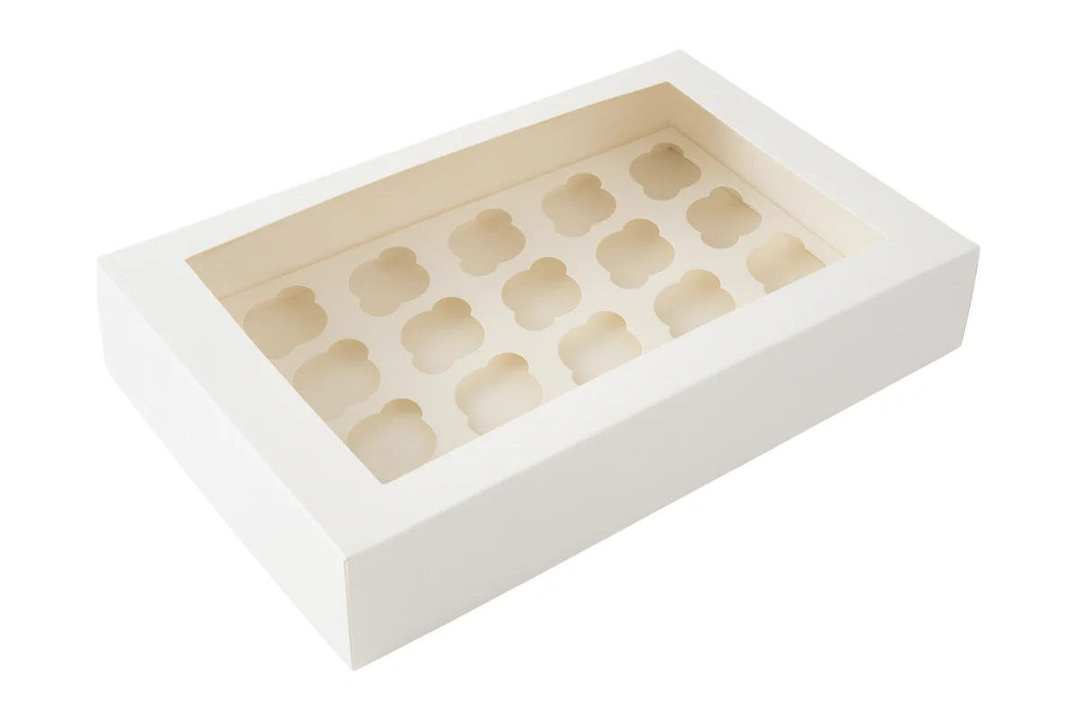 White Mini 24 Holds Cupcake Box with Base - Iconic Cake Art