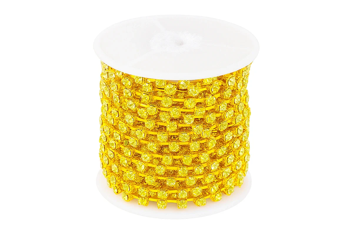 Yellow Gold Chain with Rhinestones Single Row Spaced Diamante 5mm - Iconic Cake Art